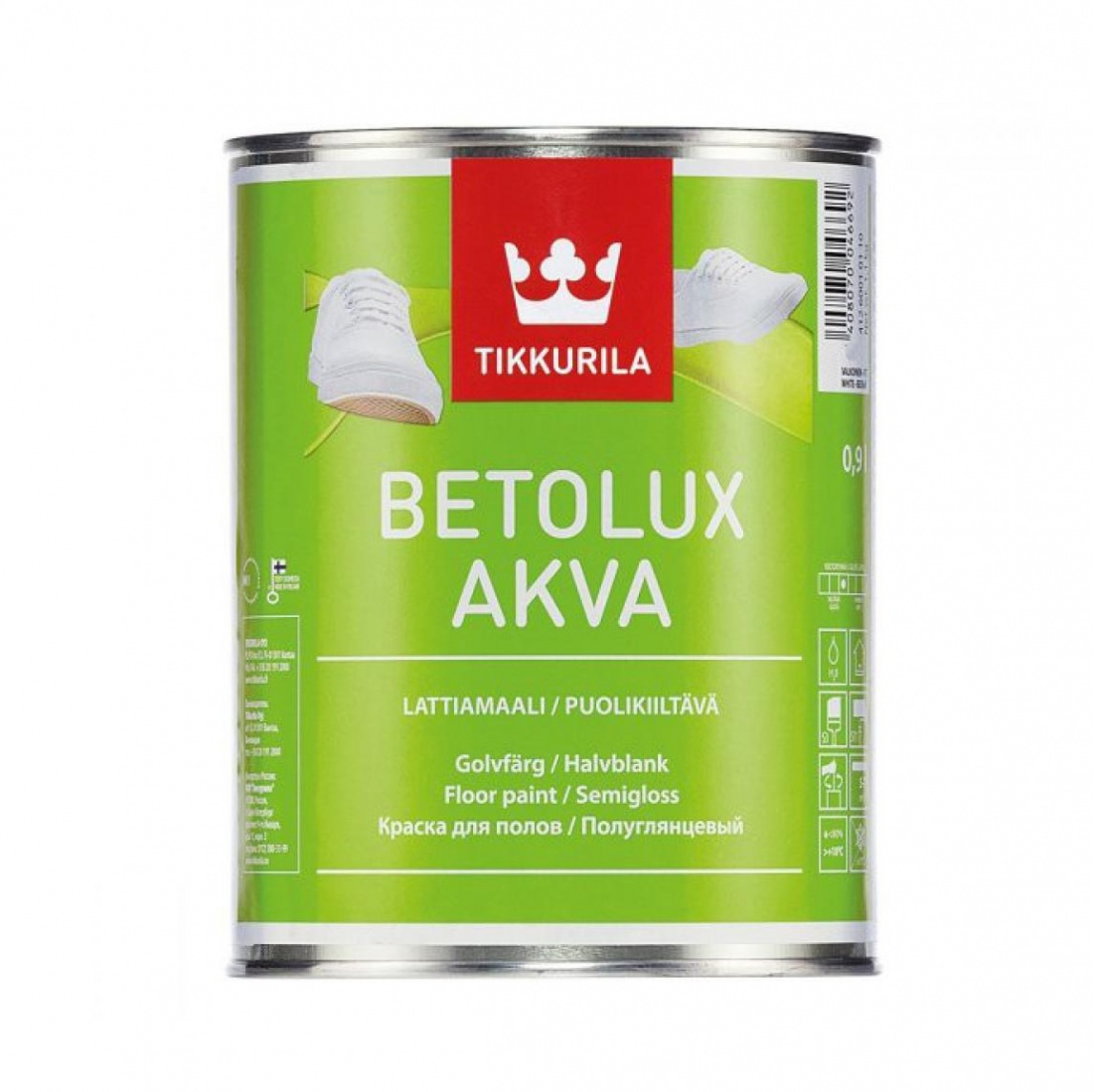 Краска для пола Tikkurila Betolux Akva база А глянцевая 0,9 л