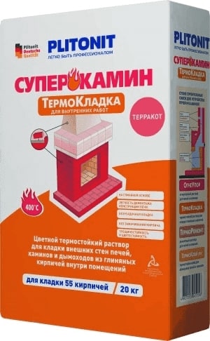 Плитонит СуперКамин Термокладка Красный 20 кг для кладки внешних стен печей, каминов