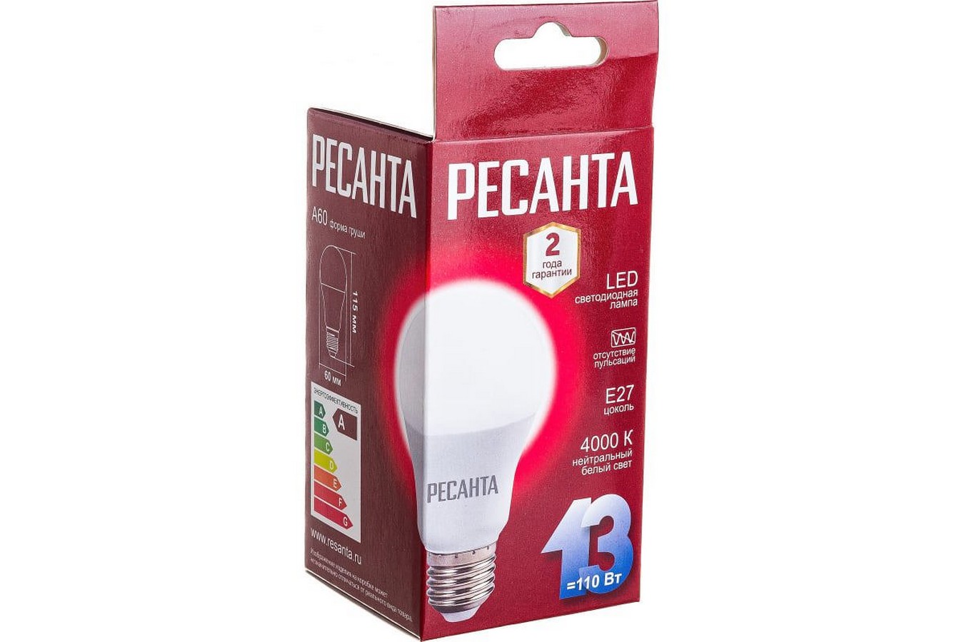 Лампа светодиодная Ресанта LL-R 76/1/18 E27 13Вт 110-250В груша Нейтральный белый