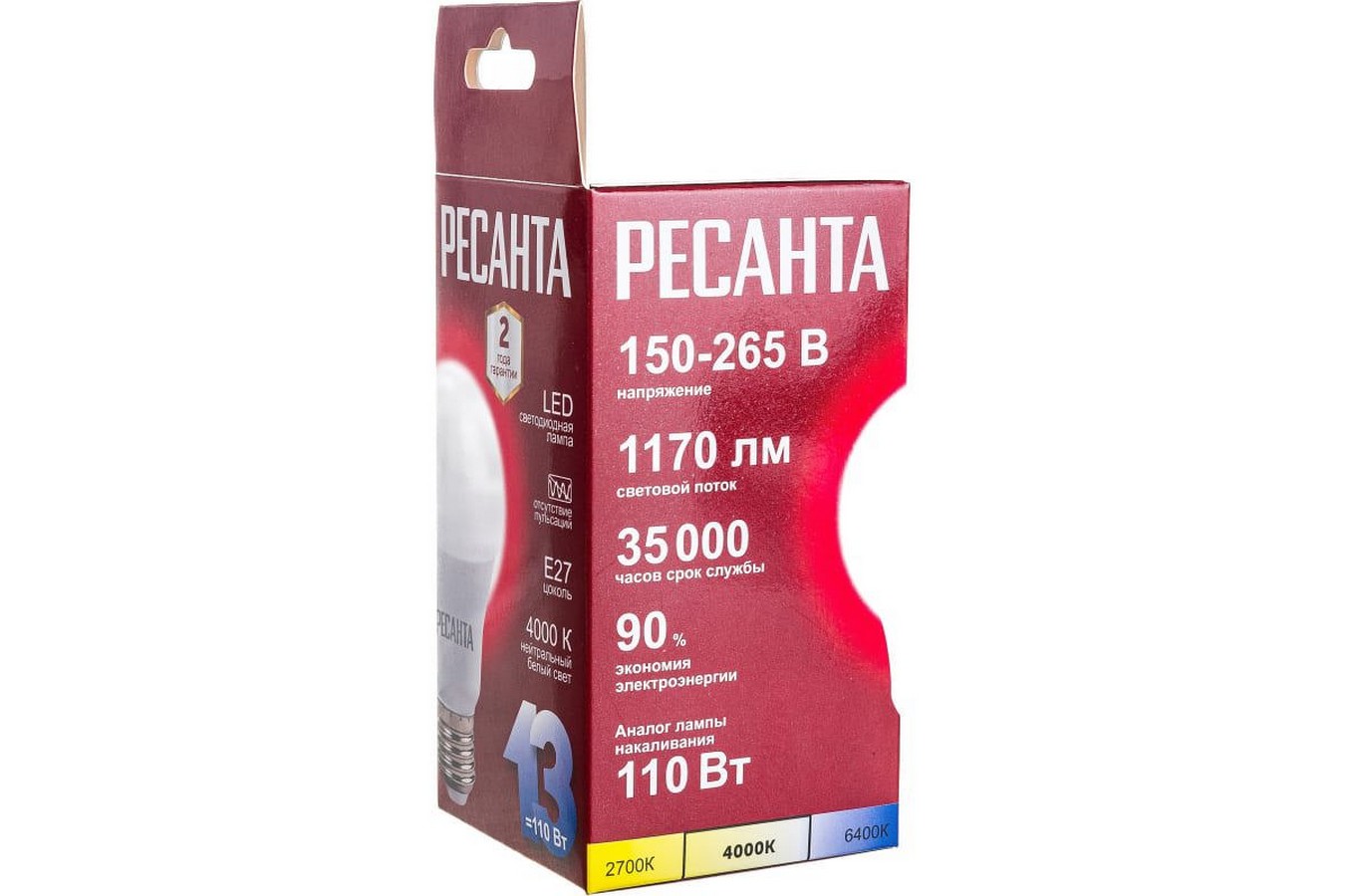 Лампа светодиодная Ресанта LL-R 76/1/18 E27 13Вт 110-250В груша Нейтральный белый
