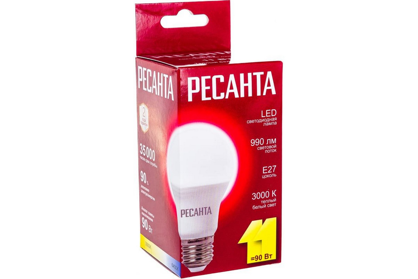 Лампа светодиодная Ресанта LL-R 76/1/15 E27 11Вт 110-250В груша Теплый белый (желтый)