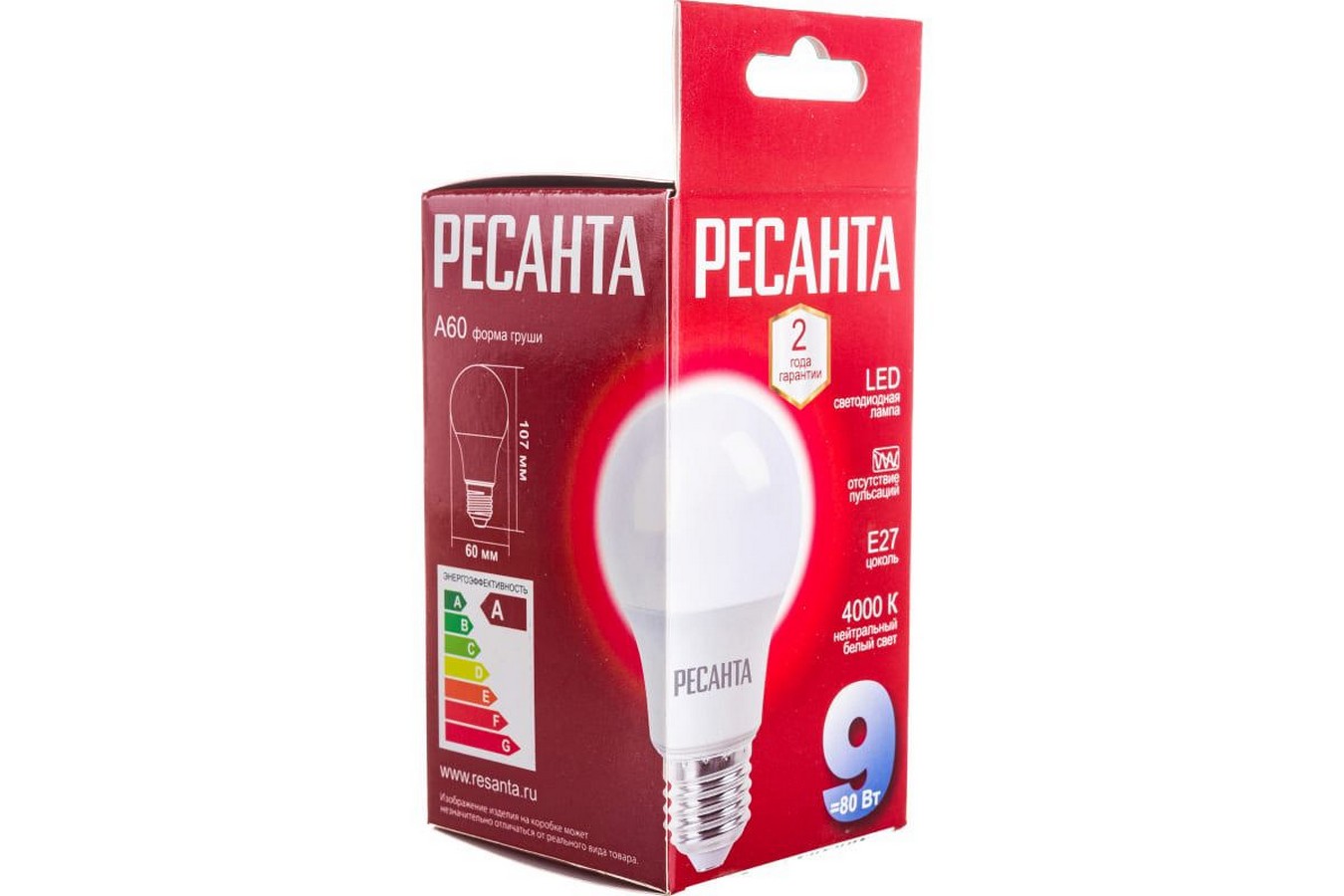 Лампа светодиодная Ресанта LL-R 76/1/14 E27 9Вт 110-250В груша Нейтральный белый