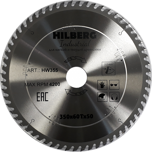 Диск пильный Hilberg Industrial Дерево 350*50*60Т HW355